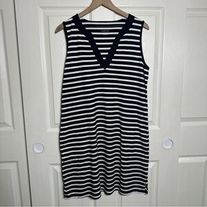 LANDS’ END Striped Cotton Jersey Sleeveless Swim Cover-Up Dress Medium Beach
